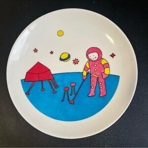 Vintage Melamine Childrens Plate Space Astronaut Rocket